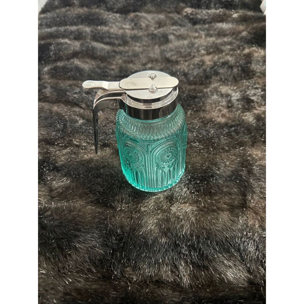 THE PIONEER WOMAN ADELINE GLASS SYRUP HONEY POT JAR PITCHER TEAL REE DRUMMOND
